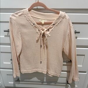Cloth & Stone Light Pink Lace-Up Blouse